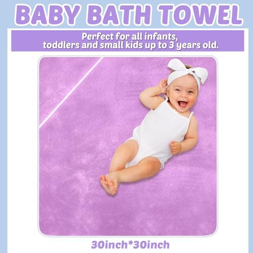 Chumia 6 Pack 30 x 30 in Hooded Baby Bath Towels, Grey/Beige/Purple