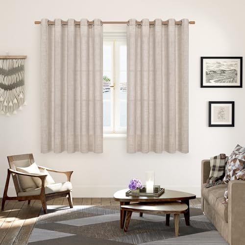 YoungsTex Natural Linen Curtains 63 Inch Length 2 Panel Linen Textured