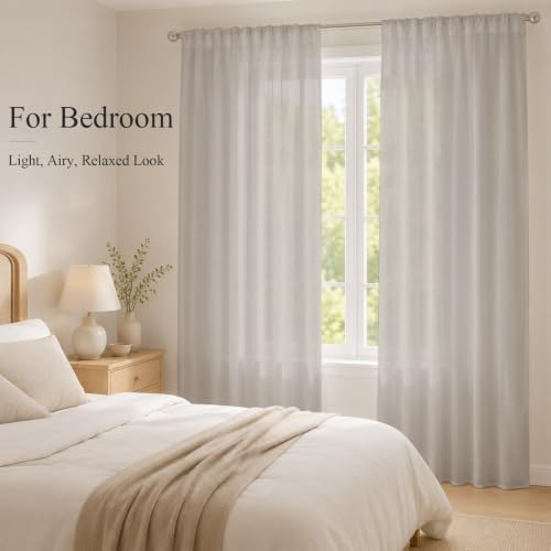 Solid Light Greige Sheer Curtains 108 Inch Long 2 Panels Classic