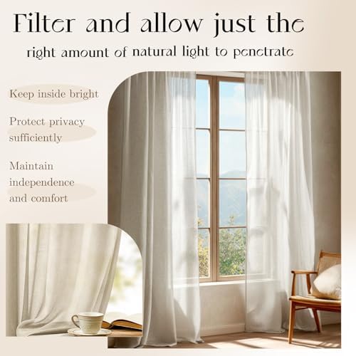 Dreaming Casa Taupe Sheer Curtains 96 Inch Long, Rod Pocket & Back Tab