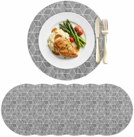 Neutral Geometric Faux Leather Placemats Set of 6, 15in, Waterproof