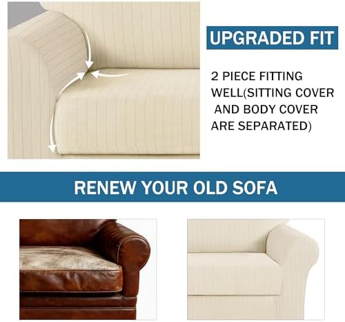 Oversized Sofa Cover Stretching Skid,1 Cushion Cover, Ivory