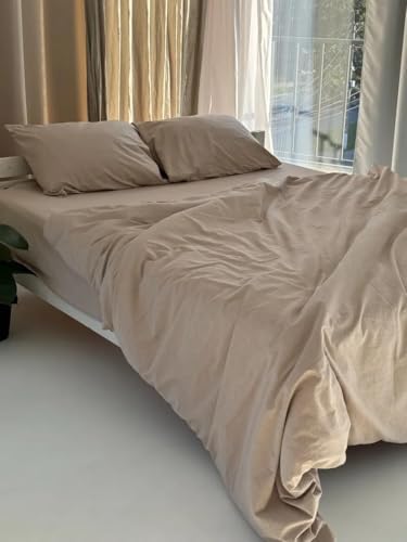Gaytri Handicraft Light Beige Linen Duvet Cover Set. King Queen Full