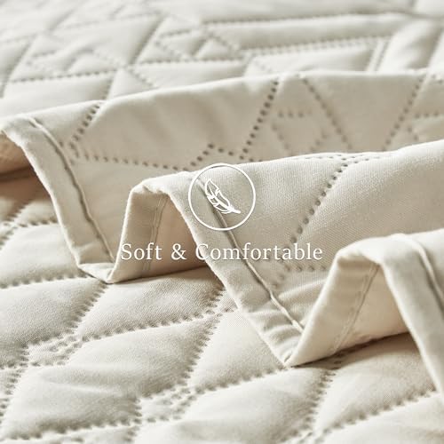 akkialla King/Cal King Quilt Set, Boho Style in a Solid Color, Cream