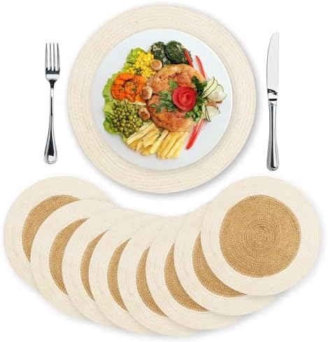 Eco Crave Jute Placemats, White Rim, Set of 8, 13 Inch