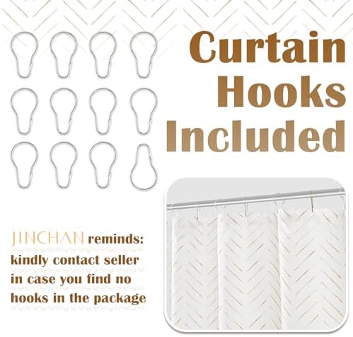 jinchan Extra Long Taupe and White Shower Curtain Inky Herringbone