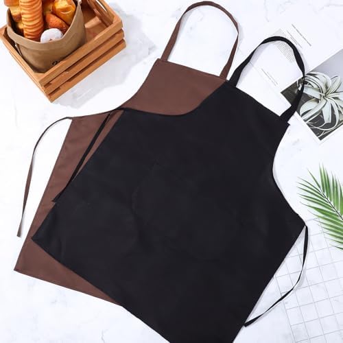 PRETYZOOM 12pcs Unisex Kitchen Aprons with Front Pocket and Long Ties