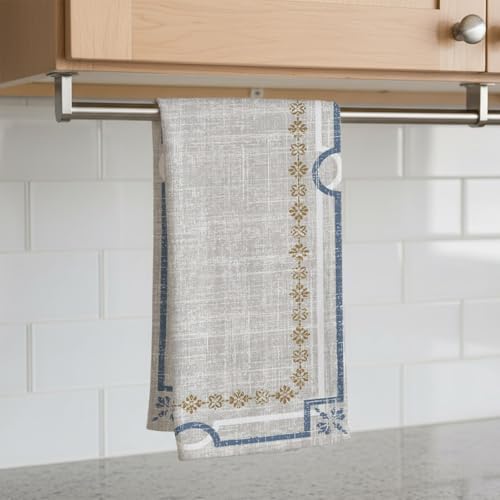 Ivory White Farmhouse Kitchen Towel Linen Texture Geometric Lines