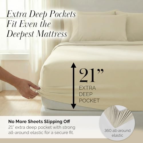 Southshore Fine Living, Inc. Split King Bed Sheets 5-Piece Set | 21"