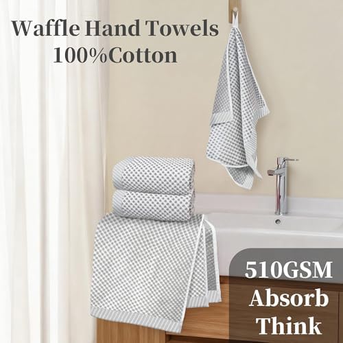 VOOVA & MOVAS Waffle Bathroom Hand Towels 4PC 20"x30", 100% Cotton
