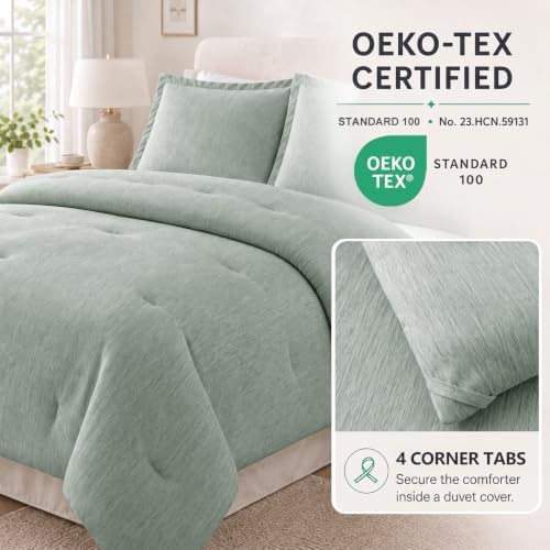 CozyLux California King Comforter Set, Heathered Sage Green, 3 Pieces