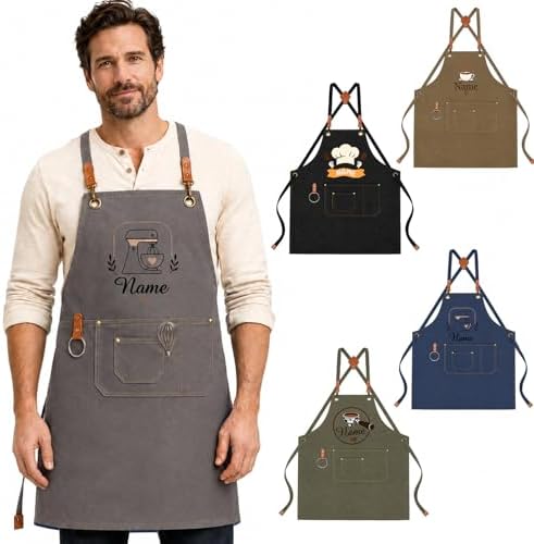 Personalized Canvas Apron for Men Women Custom Printing Name Heavy