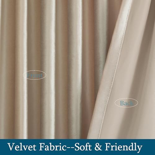 PRIMROSE Champagne Velvet Curtains 120 inch Long for Living Room,Set