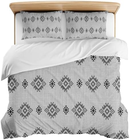 Duvet Cover Full Size, Grey Boho 3-Piece Bedding Quilt/Comforter