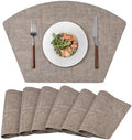 Round Table Placemats Set of 6, Faux Leather Wedge Place Mats, Camel