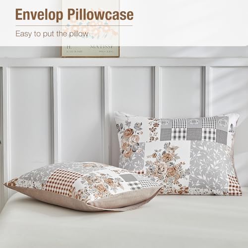Lekesky Reversible Duvet Cover Queen Size, Grey Floral Patchwork