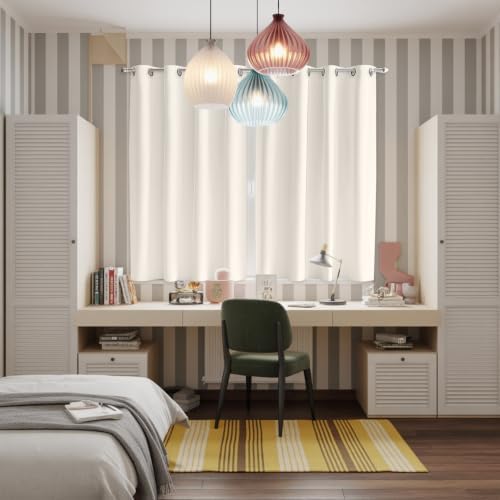 Cream Window Curtains 84 Inch Length 2 Panels Set, Solid Color