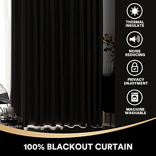 PrinceDeco Blackout Curtain 96 inch Long,Black Liner Backing,2