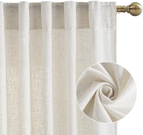 NICETOWN Linen Curtains 108 inch Long 2 Panels Set for Living