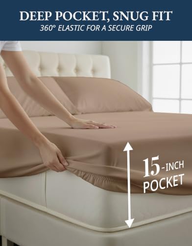 LANE LINEN Full Bed Sheets 100% Egyptian Cotton Sateen - Taupe