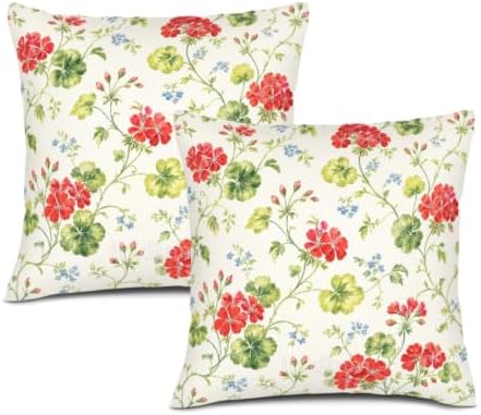 InkRain Floral Pattern Pillow Cover Airy Red Flower Scatter Botanical