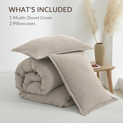 Bailix Muslin Duvet Cover Full, 100% Cotton, Oatmeal