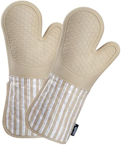 Alselo Silicone Oven Mitts Heat Resistant 932°F with Waterproof &