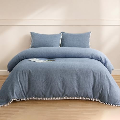 Simple&Opulence Linen Duvet Cover Set Queen, Linen Cotton Blend with
