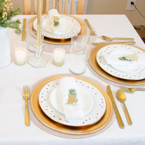 Niviy Beige Round Placemats Set of 4, 15 Inch Washable Easy to Clean
