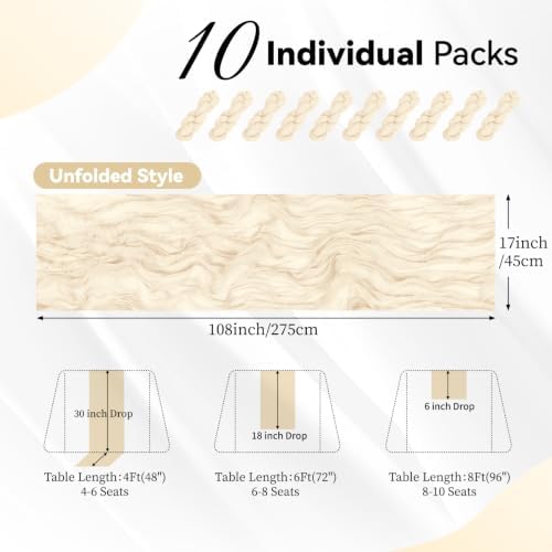 10 Pack Ivory Cheesecloth Table Runner 17x108 Inch Boho Gauze Fabric