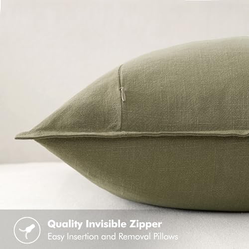 MIULEE Decorative Linen Pillow Covers 20x20 Inch Light Olive Green