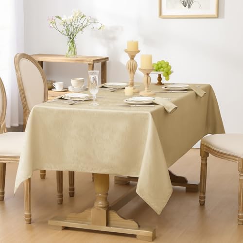 Softalker Jacquard Rectangle Tablecloth 52 x 70 Inch, Beige