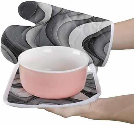 Quilted Cotton Terry Cloth Oven Mitt, Pot Holder Black Grey Gradient