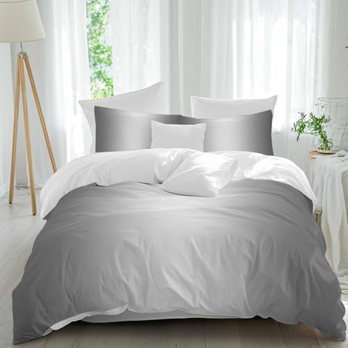 Grey Ombre Duvet Cover Set Queen Size, Gray White Gradient Modern