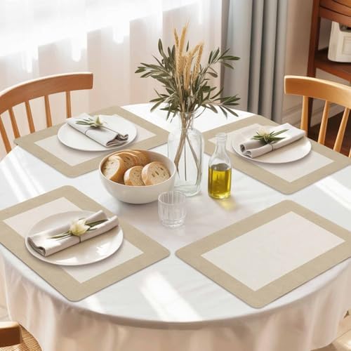 Faux Leather Placemats Set of 6 Khaki Beige Waterproof Heat Resistant