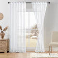 DWCN White Faux Linen Sheer Curtains, 2 Panels, 52x84 Inch