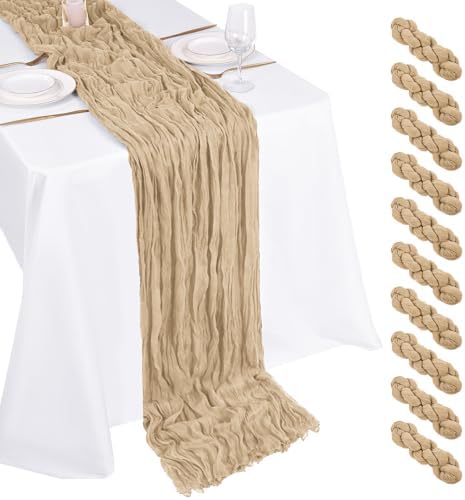 10 Pack Beige Cheesecloth Table Runner 17x108 Inch Boho Gauze Cheese