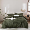 3Pcs Olive Green Cal King Duvet Cover Set Washed Cotton