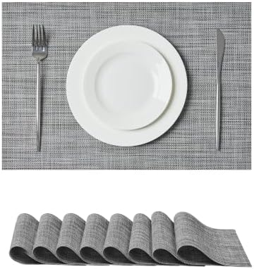 Linen Grey Placemats Set of 8 - Heat Resistant Non-Slip Place mats for