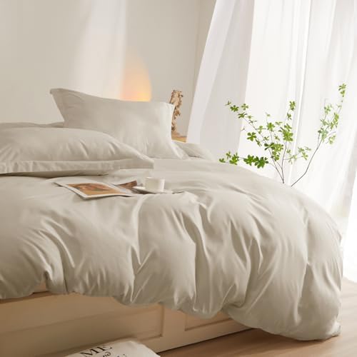 Beige Duvet Cover Queen Size, Ultra Soft 3 Piece Bedding Duvet Cover