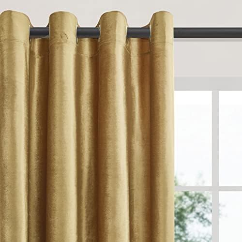 Velvet Gold Grommet Blackout Curtains 120 inch Length for Living Room