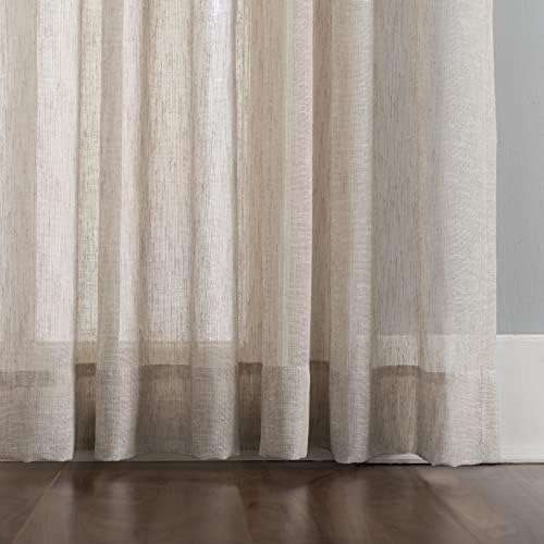Beige Semi Sheer Curtains, Faux Linen Rod Pocket Window Sheer Curtains