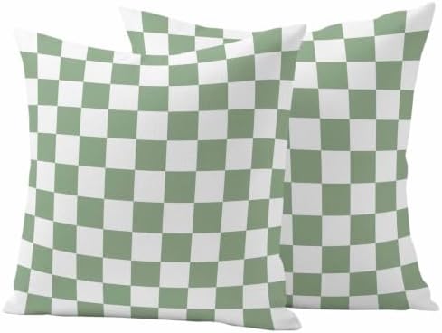 Sage Green Plaid Throw Pillow Covers 18x18 Set of 2, Modern