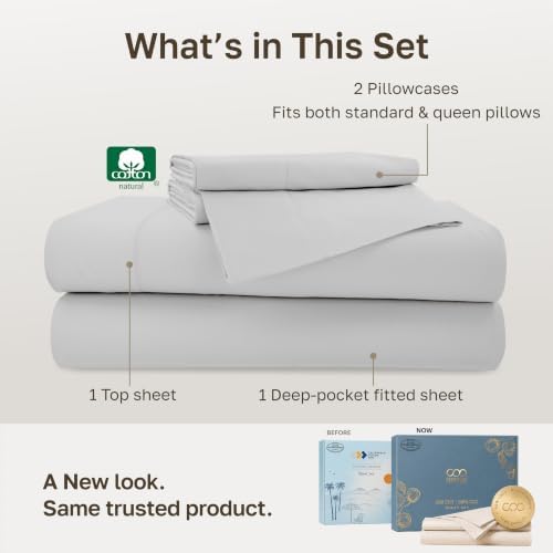 California Design Den 100% Cotton Sateen Queen Bed Sheets Set, Light