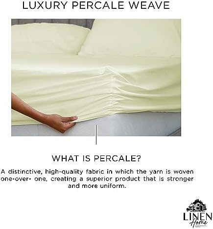 Linen Home 100% Cotton Percale Twin Size Fitted Sheet only, Cream