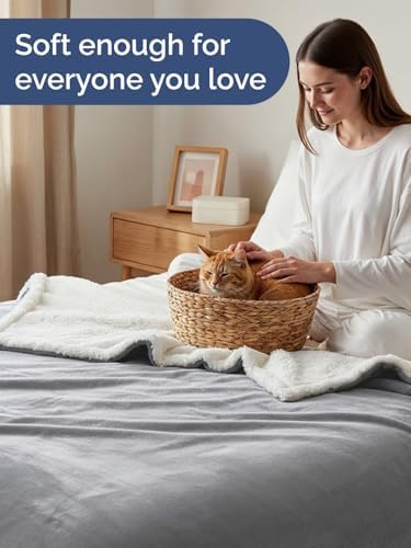 Sherpa Fleece Blanket Throw XL Size - Reversible Blanket - Grey, 50" x