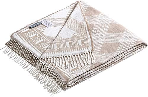 Woven Throw Blanket Taupe Geometric Reversible Super Soft Lightweight