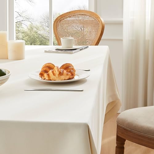 ZeeMart Linen Textured Rectangle Table Cloth, 60x104 Inch Ivory