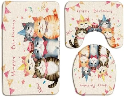 Happy Birthday Bath Mat Cute Lovely Cats Cupcake Birthday Party Girl