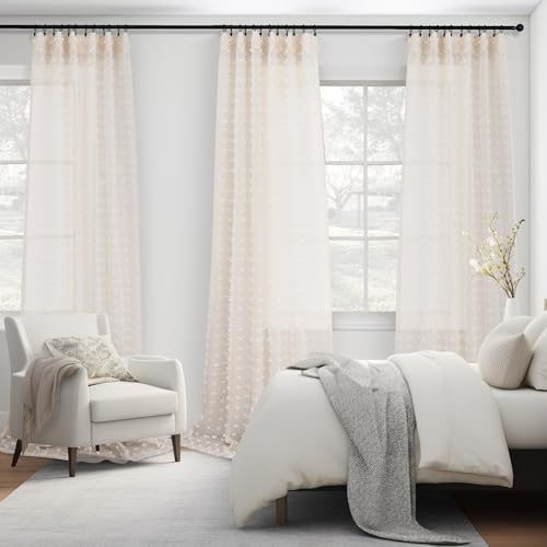 Beige Sheer Curtains 63 Inch Length for Bedroom Living Room Kids